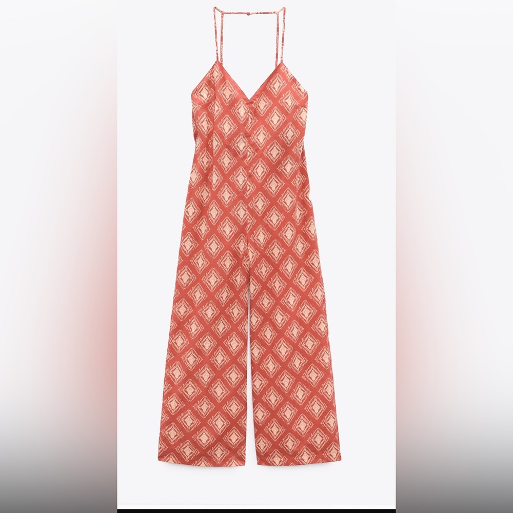 NWT ZARA LONG PRINT JUMPSUIT  TERRACOTTA - REF. 3198/256 Size XL